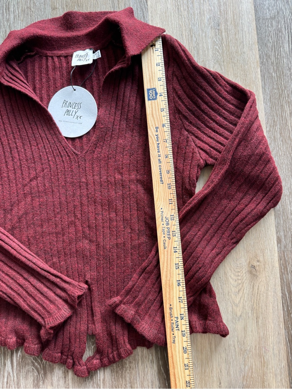 NWT Princess Polly Burgundy Ribbed Collared Sweater Top | Y2K Coquette - Picture 5 of 11